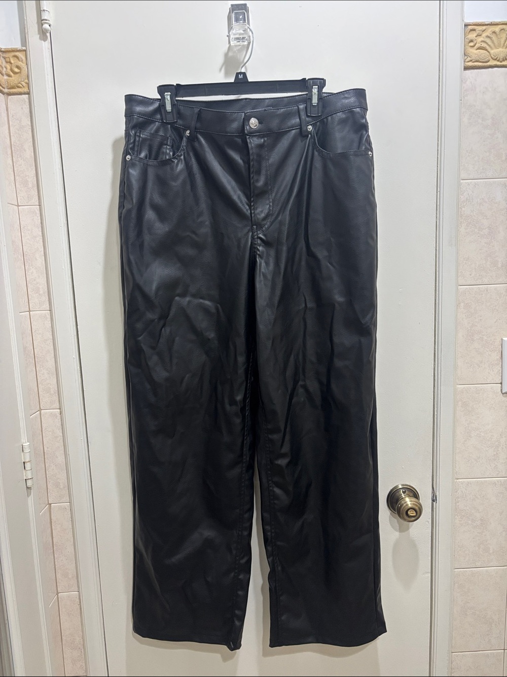 H&M Black Faux Leather Pants with Wide Waistband